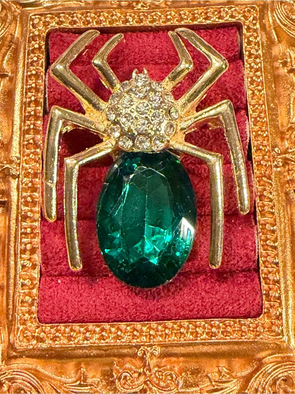 Emerald Green Spider Brooch with Crystal Accents